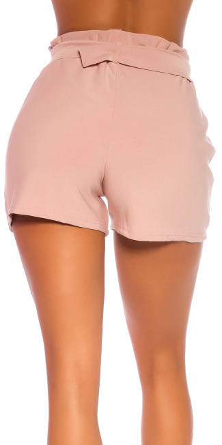 Trendy Highwaist Paperbag Shorts with belt Pink
